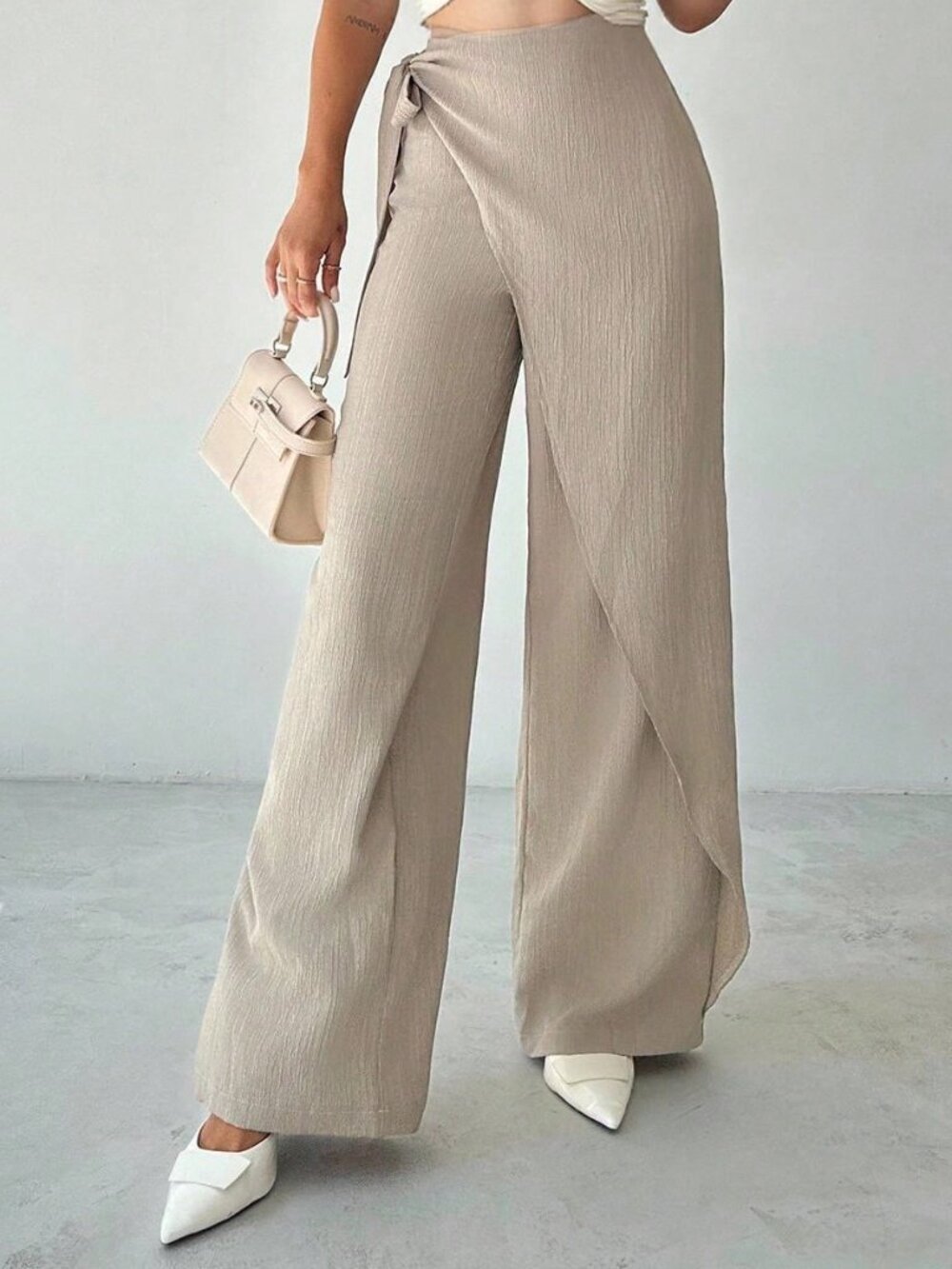 Green Casual Women's Elegant Loose Wide Leg Pants, , Color Trousers - Picture 9 of 10